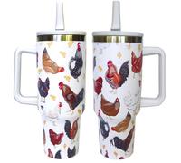 Xinvast 40 oz Chicken Rooster Tumbler with Handle and Straw,Stainless Steel Insulated Cup Travel Mug Water Bottle Birthday Gifts