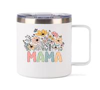 Xinvast Mama Insulated Mug with Handle, Stainless Steel Double Wall Vacuum Metal Coffee Tumbler Cup for Mom Grandma 14 oz
