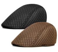 Xinveen 2 Pack Men's Mesh Cap Breathable Summer Newsboy Hat Beret Ivy Cap Irish Hiking Fisherman Hats Black/Coffee