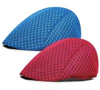 Xinveen 2 Pack Men's Mesh Cap Breathable Summer Newsboy Hat Beret Ivy Cap Irish Hiking Fisherman Hats Royal Blue/Red