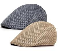 Xinveen 2 Pack Men's Mesh Cap Breathable Summer Newsboy Hat Beret Ivy Cap Irish Hiking Fisherman Hats Dark Gray/Dark Khaki