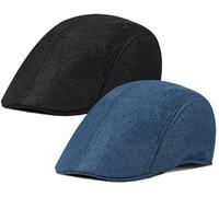 Xinveen 2 Pack Men's Newsboy Hat Imitation Linen Beret Ivy Cap Irish Cabbie Driving Hunting Hats Black/Navy