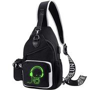 Xinveen Luminous Sling Bag Cross Body Shoulder Backpack Multifunction Chest Bag with USB Charging Port for Men Boys Travel Sports Music