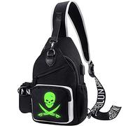 Xinveen Luminous Sling Bag Cross Body Shoulder Backpack Multifunction Chest Bag with USB Charging Port for Men Boys Travel Sports Skull