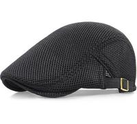 Xinveen Men's Mesh Cap Breathable Summer Newsboy Hat Adjustable Beret Ivy Cap Irish Cabbie Driving Hunting Hats Black