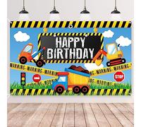 Xinvery Construction Birthday Backdrop - Vehicle Banner, Truck Photography Background, Happy Birthday Party Decorations for Kids - 180x110cm