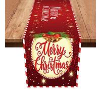 Xinvery Merry Christmas Table Runners, Xmas Decorative Linens Table Flag Red Christmas Tablecloth for Dining Party Christmas Decorations 180x35CM