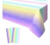 Xinvery Rainbow Table Covers, Rainbow Party Tablecloth Plastic Rectangular Tablecloths Pastel Birthday Baby Shower Party Decoration 2 PCS 137 x 274cm