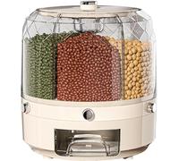 XINWEIOZ Grain Storage Container, 360° Rotating Round Dry Food Jar, Transparent Grain Lentil Dispenser with 6 Compartments, Button Press Cereal Rice Dispense Box