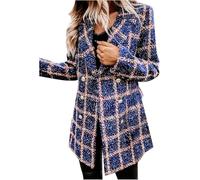 XINWEIOZ Women's Wool Coat Winter Tweed Mid Length Blazer Elegant Check Work Coat Transition Jacket Single Breasted Casual Trenchcoat,XL,Purple