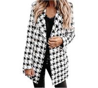 XINWEIOZ Women's Wool Coat Winter Tweed Mid Length Blazer Elegant Check Work Coat Transition Jacket Single Breasted Casual Trenchcoat,XL,White