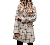 XINWEIOZ Women's Wool Coat Winter Tweed Mid Length Blazer Elegant Check Work Coat Transition Jacket Single Breasted Casual Trenchcoat,M,Cachi