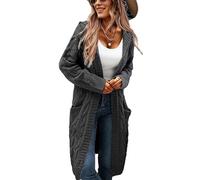 XINWEIZZ Women's Hooded Open Front Long Cardigan Cable Knit Sweaters Side Pocket Oversized Chunky Cardigan Outwear Coat, Dark Grey, L