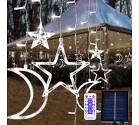 XINXIANLIAN 138 LED Ramadan Decorations Lights Solar Moon and Star Lights Outdoor Waterproof Powered Curtain Lights with 8 Modes Ramadan Hanging Decor for Ramadan, Home, Patio (Cold White)