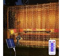 XINXIANLIAN 300LED Solar Curtain Lights USB & Solar Dual Powered 8 Modes Fairy Curtain String Lights Waterproof Twinkle Lights for Home Indoor Outdoor Use Garden Patio Gazebo (Warm White)