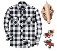 Xinxiaomeng Adam Costume Men Plaid Shirts Halloween Mask Eyeballs Props Halloween Outfit Adult, Halloween Costume, XXL