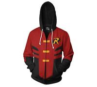 Xinxin Robin Tim Drake 3D Anime Cosplay Cardigan Zip Hoodie Unisex Adult Red