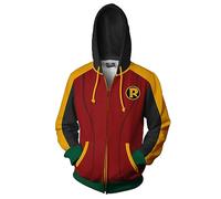 Xinxin Robin Tim Drake 3D Anime Cosplay Cardigan Zip Hoodie Unisex Adult Red, Red 1, L