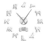 xinxin Wall Clock American Akita Dog Breed Self Adhesive 3D Diy Wall Clock Akita Owner Gift Living Room Unique Design Mirror Sticker Wall Watch