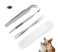 XINXINGDINGSHENG 3 PCS Tick Remover Tool Stainless Steel Tick Remover Set Professional Complete Removal Tool Kit with Tweezers Shovel Plastic Box for Cats Dogs Pets Humans