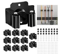 Xinxinphi 12 Pcs Stainless Steel Broom Holders with Screws, Heavy Duty Hook Brush Storage Organiser, Wall Mounted Mop Holder for Laundry Room, Garden, Garage, Closet, Shed, Kitchen, Bathroom (Black)