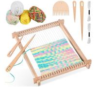 Xinxinphi Wooden Weaving Loom with Combs & Mixed Yarns, 24x28cm Multi-Craft Large Lap, Hand-Knit Machine, DIY Hand-Knitted Woven Set, Adjustable Frame Knitting Looms for Adults, Beginners, Kids