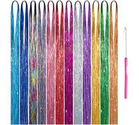 Xinxinshuyu Hair Tinsel Strands 12 Colors 2040 Strands in Set Sparkling Shiny Hair Tinsel Extensions Colored Party Highlights Glitter Extensions Multi-Colors Hair Streak Bling Synthetic (12 colors)