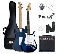 XINYAN 39in Full Size Beginner Electric Guitar Starter Kit w/Case, Strap, 20W Amp, Strings, Pick, Tremolo Bar (Blue Guitar)