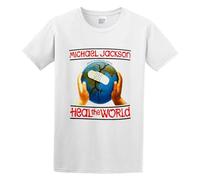 XINYANGDAO Michael Jackson Heal The World Mens Round Neck Cotton T Shirts Size M White