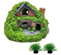 XinYangMao Aquarium Decor Resin Hobbit House Hideout Cave, Hollow Hole Shelter Fish Tank Hut Ornaments, Mini Garden Landscaping Accessories for Betta Fish
