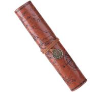 XinYangMao PU Leather Pencil Bag - Vintage Treasure Map Compass Cover Rollup Storage Organizer, Retro Pen Bag Wrap Roll Case Holder, Portable Stationery Pouch for Artist Drawing, Makeup Brushes