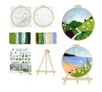 Xinyanmy 2 Pack Needle Felting Kit,Felt Painting Kit for Beginners, DIY Craft Kit with Picture Frame,Felted Fabric,Wool,Needle,Foam Pad and Instructions for Home Decoration (Mountain&Beach)