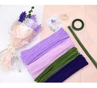 Xinyanmy Pipe Cleaner Flower Lavender Set,Pipe Cleaners Craft Set Chenille Stems Supplies for Lavender Bouquet DIY Crafts Party Wedding Decoration with Step-by-Step Video (Lavender)