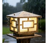 XINYASEE Antique Bronze Outdoor Post Cap Light, Traditional Geometric Fence Post Light, Waterproof LED Deck Post Light, Suitable for Gardens, patios, porches, and Landscaping.(Glod-30cm)