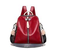 XINYASEE Ladies backpack, new tide fashionable versatile soft leather women backpack large capacity women travel bag, suitable for travelling, shopping, leisure touring (Red)