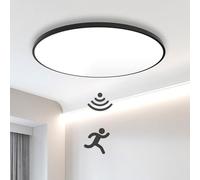 XINYASEE LED Sensor Ceiling Light, Square Ceiling Light, Recessed Ceiling Stove with Motion Sensor, 6000K White Ceiling Light for Balconies, corridors, hallways, basements, garages (Black, 30W)