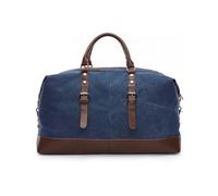 XINYASEE Mens Canvas Leather Holdall Travel Bag, Waterproof Duffel Bag,Weekend Satchel Totes Bag, Large Carry On Bag Travel Bag,Vintage/Fashion, Camping, Fitness (Blue)