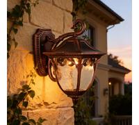 XINYASEE Retro European Style Outdoor Wall lamp,Bronze Antique-Style Balcony lamp,Frosted Glass lampshade with Water Ripple Pattern,Suitable for Courtyard,Porch,Corridor Walls (BD-39)
