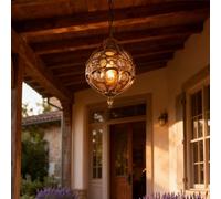 XINYASEE Retro Industrial Style Pendant Light, Copper-Colored Spherical Pendant Light with Glass lampshade, Decorative Ceiling Light, Suitable for Kitchen Island, Dining Room, Bedroom(A-Bronze)