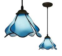 XINYASEE Tiffany Chandelier, Ceiling lamp, Pink Blue Lotus Pyramid Stained Glass Interior Decoration lamp, Vintage Chandelier for Bedroom Living Room Kitchen Island (Blue-A)