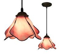 XINYASEE Tiffany Chandelier, Ceiling lamp, Pink Blue Lotus Pyramid Stained Glass Interior Decoration lamp, Vintage Chandelier for Bedroom Living Room Kitchen Island (Pick-A)