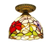 XINYASEE Tiffany E27 Ceiling Light, Chandelier Semi-recessed Colored Glass Decorative Art Handmade Lampshade for Living Room, Bedroom, Dining Room and Kitchen 20cm (E)