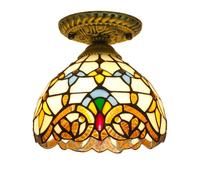 XINYASEE Tiffany E27 Ceiling Light, Chandelier Semi-recessed Colored Glass Decorative Art Handmade Lampshade for Living Room, Bedroom, Dining Room and Kitchen 20cm (A)