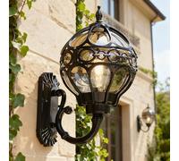 XINYASEE Vintage Globe Outdoor Wall Sconce, Black Metal Exterior Wall Sconce with Glass Globe, Waterproof Vintage Lantern for Porches, Patios, Gardens, and Entryways (Black-Big)