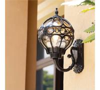 XINYASEE Vintage Globe Outdoor Wall Sconce, Black Metal Exterior Wall Sconce with Glass Globe, Waterproof Vintage Lantern for Porches, Patios, Gardens, and Entryways (Black-Small)