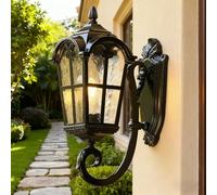 XINYASEE Vintage Outdoor Wall Lantern, Classic Black Metal Exterior Wall Sconce with Textured Glass, Waterproof Wall Light for Patio, Garden, Porch, Entryway(BD-18)