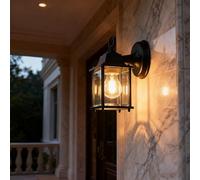 XINYASEE Vintage Outdoor Wall Lantern Light, Black Iron Outdoor Sconce with Clear Glass Panel, IP44 Waterproof Porch Light for Front Door, Patio, Garden, Deck (BD-01)