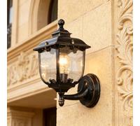 XINYASEE Vintage Outdoor Wall Lantern, Retro Black Metal & Clear Glass Exterior Sconce, Waterproof Outdoor Lighting Fixture for Patio, Garden, Porch, Entryway, Classic Decorative Wall Lamp(BD-45)