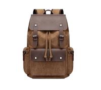 XINYASEE Vintage Unisex Casual Leather Backpack, Canvas Rucksack, Travel Rucksack, Bookbag, Outdoor Shouder Bag,Men Women Laptop Backpack, Outdoor Hiking Camping (Coffee)