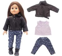 XinYiC Doll Clothes for 46cm/18in American Girl Doll Outfits - Leather Jacket T-shirts and Pants Costume Accessory, 3pcs/set
